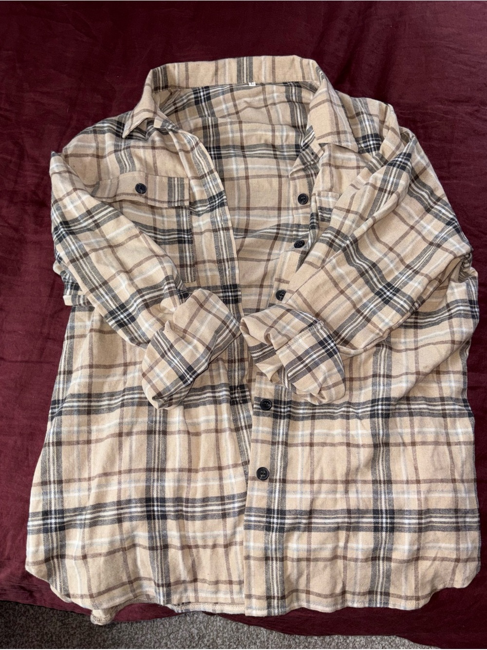Unisex Beige Plaid Flannel Shirt